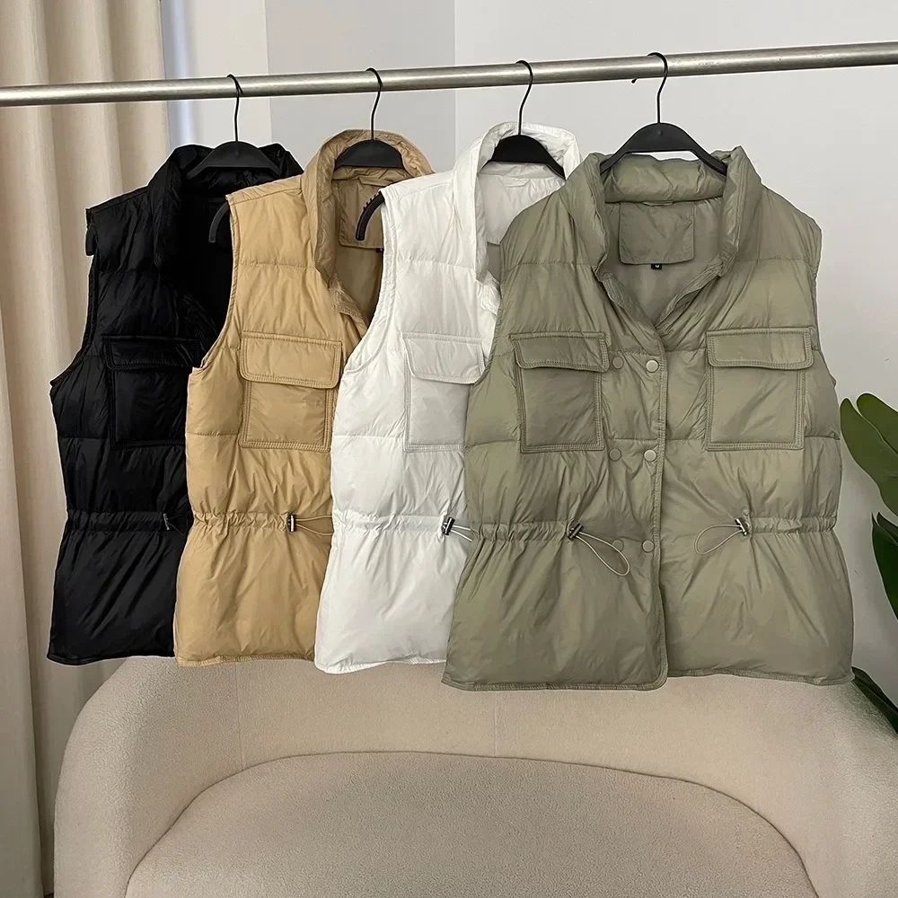 2024 New Light Women Short Vest Warm Waistcoat Female White Duck Down Jacket Coat Sleeveless Fashionable Outerwear Streetwear