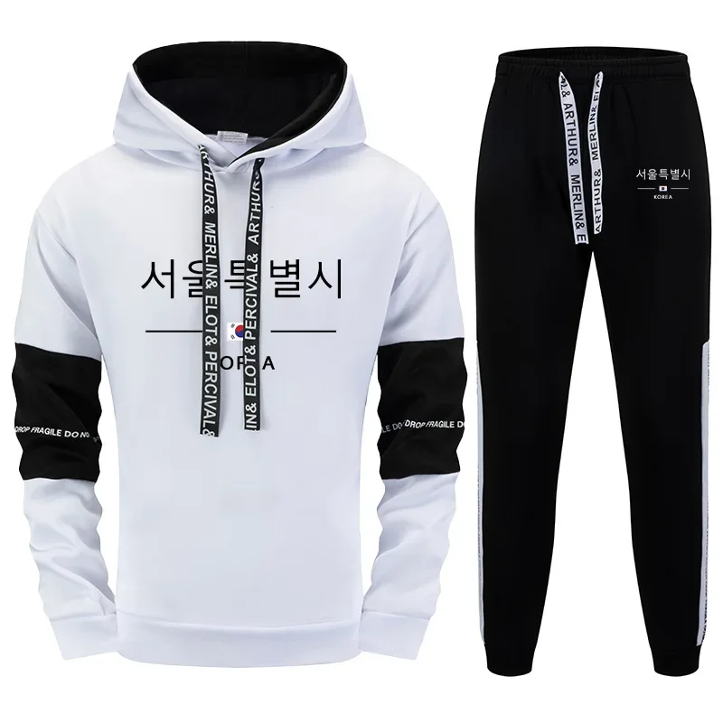 

Seoul South Korea Print Hoodies Sportswear 2025 New Trendy Men's Tracksuit Urban Casual Fashion Hooded Sweatshirts Sweatpants