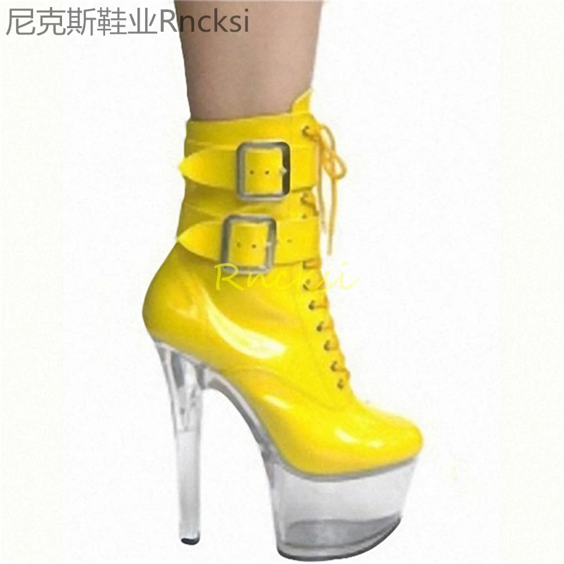 17cm Boots fashion round head thin heel low tube boots waterproof platform thin high heel booties women's super high heel boots