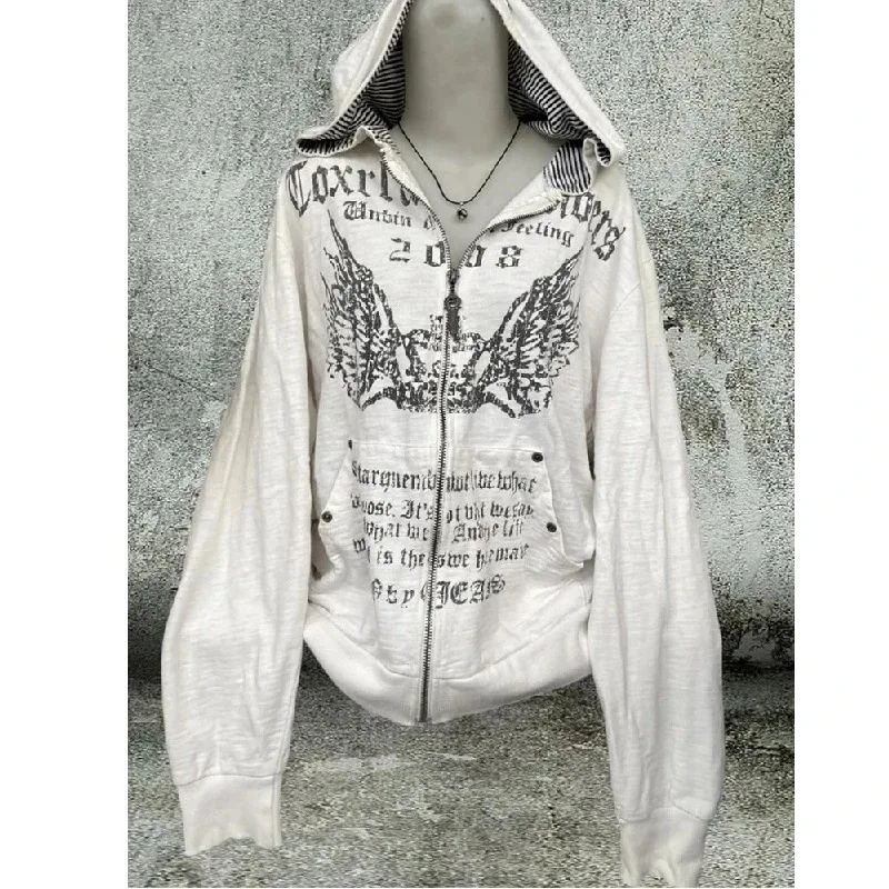 

New 2025 Grey American Retro High Street Letter Hooded Zipper Sweatshirt Unisex Loose Lazy Sle Cardigan Outerwear for Autu ★ ★ ★