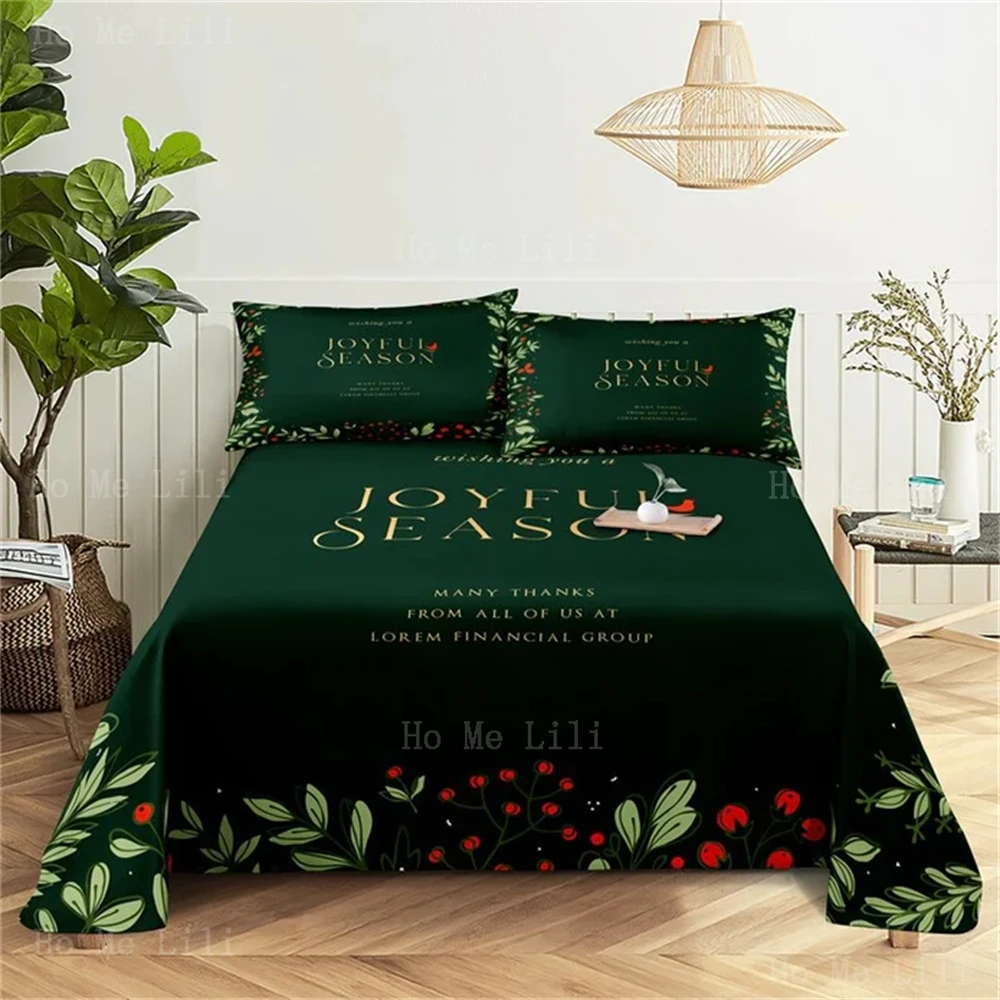 Christmas Leaves Elk Xmas Tree New Year Green Duvet Cover Bedroom Decor