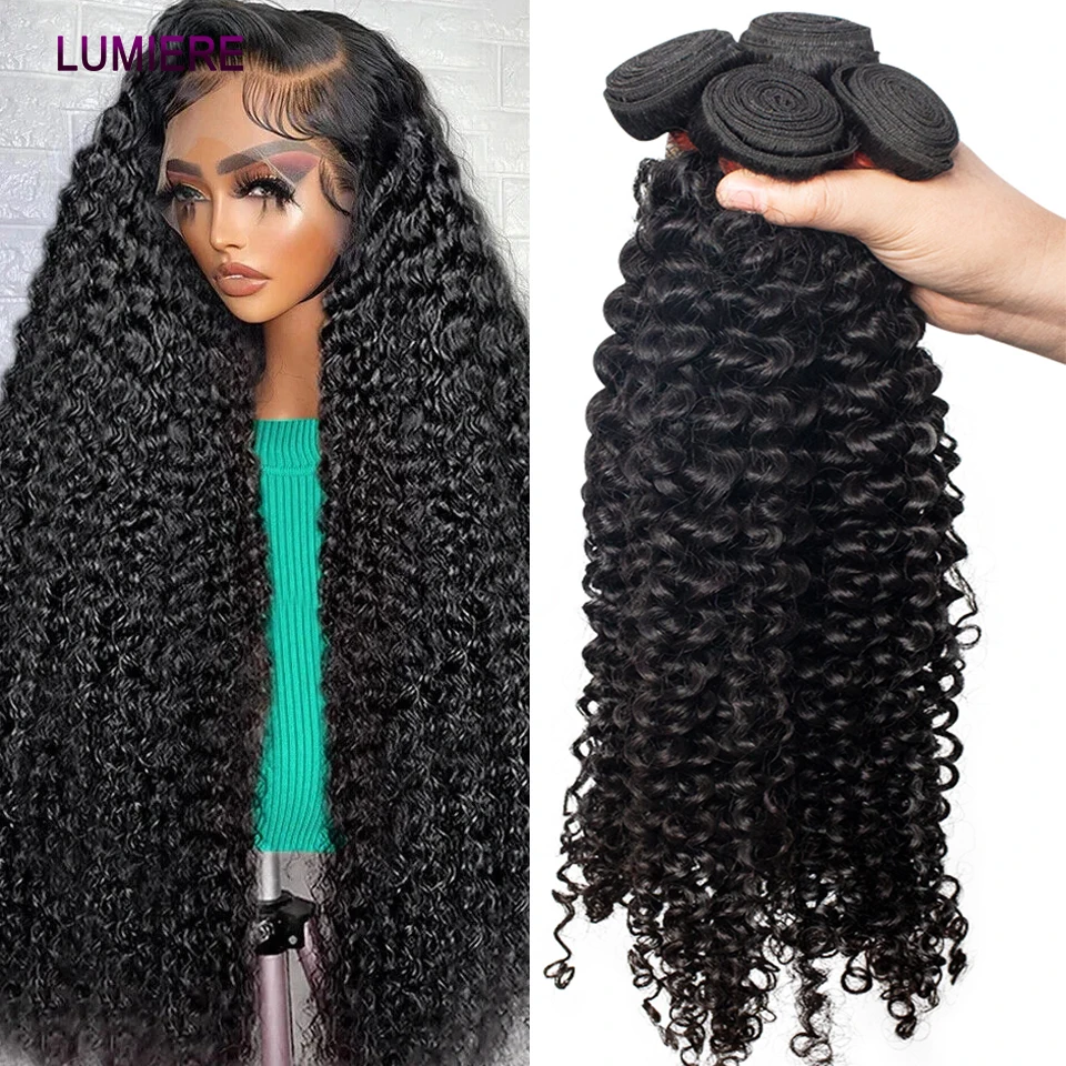 Deep Curly Water Wave Human Hair Bundles 3/4 Bundles Deal 100% Virgin Rew Hair Weaves  Curly Human Hair Extensions 8-40 inch