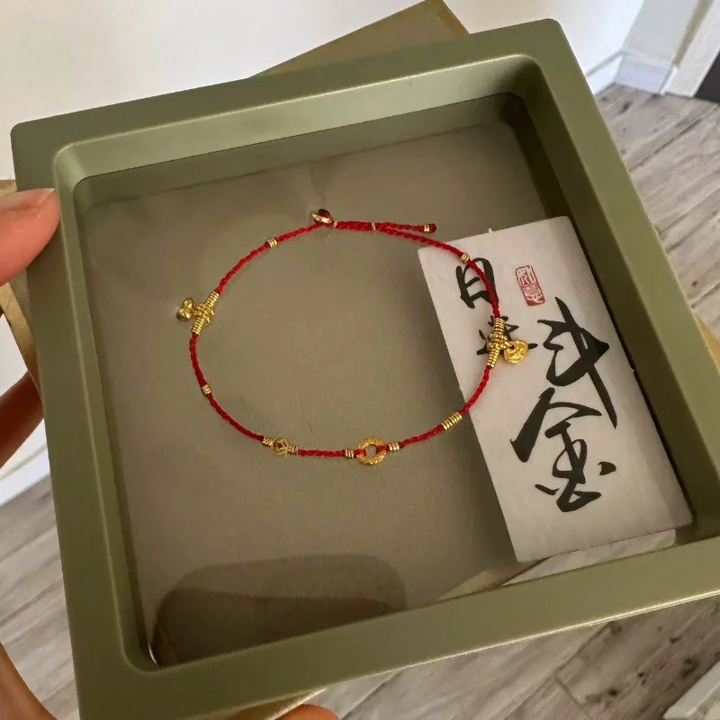 

Traditional Lucky Red Line Handmade Rope Chain Bracelet 925 Silver 18K Gold Plated Amulet Gold Ingot Charm Become Rich Happiness