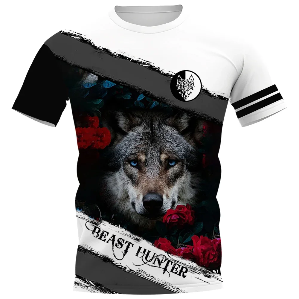 HX Beast Hunting T-shirts Fashion Animals Leopard Flower Printed T Shirts Men Women Casual Shirts Summer Short Sleeve Tees
