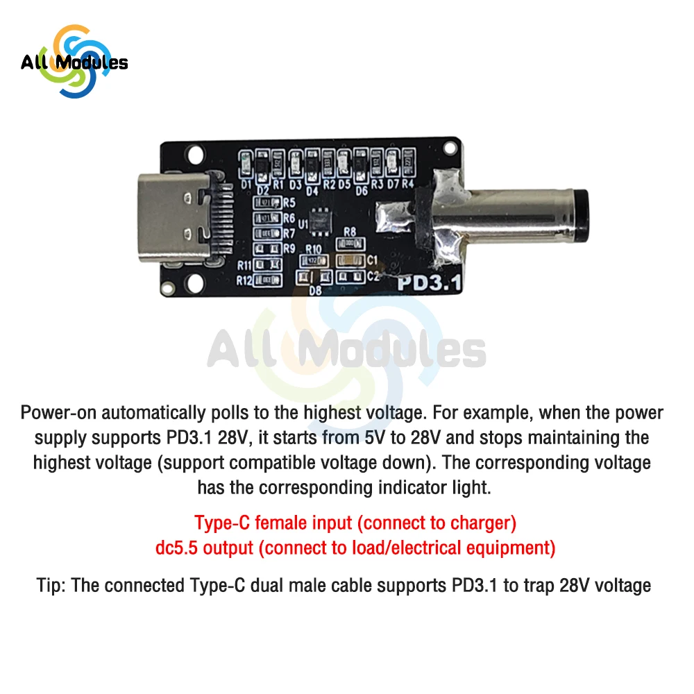 USB-C typu C PD2.0 3.0 do DC USB wabik szybkie ładowanie wyzwalacz sonda detektor moduł ładowania