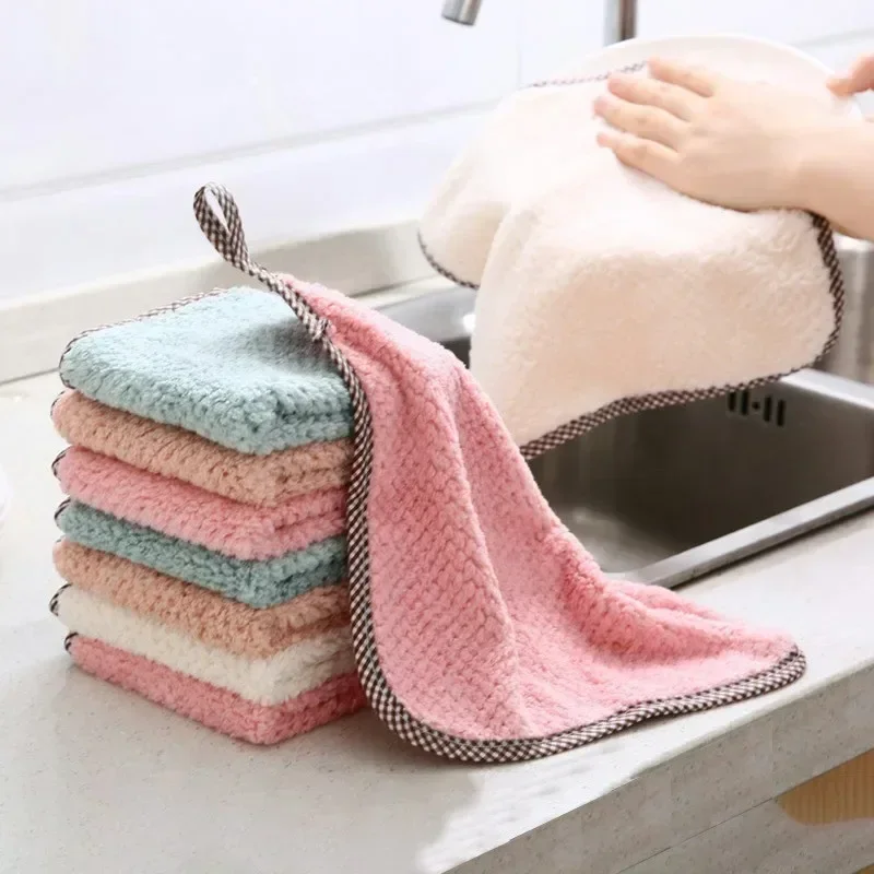 Enlarged Thickened Hand Towel Cleaning Rags for Kitchen Household Hanging Coral Velvet Hand Towels Double-sided Dishcloth