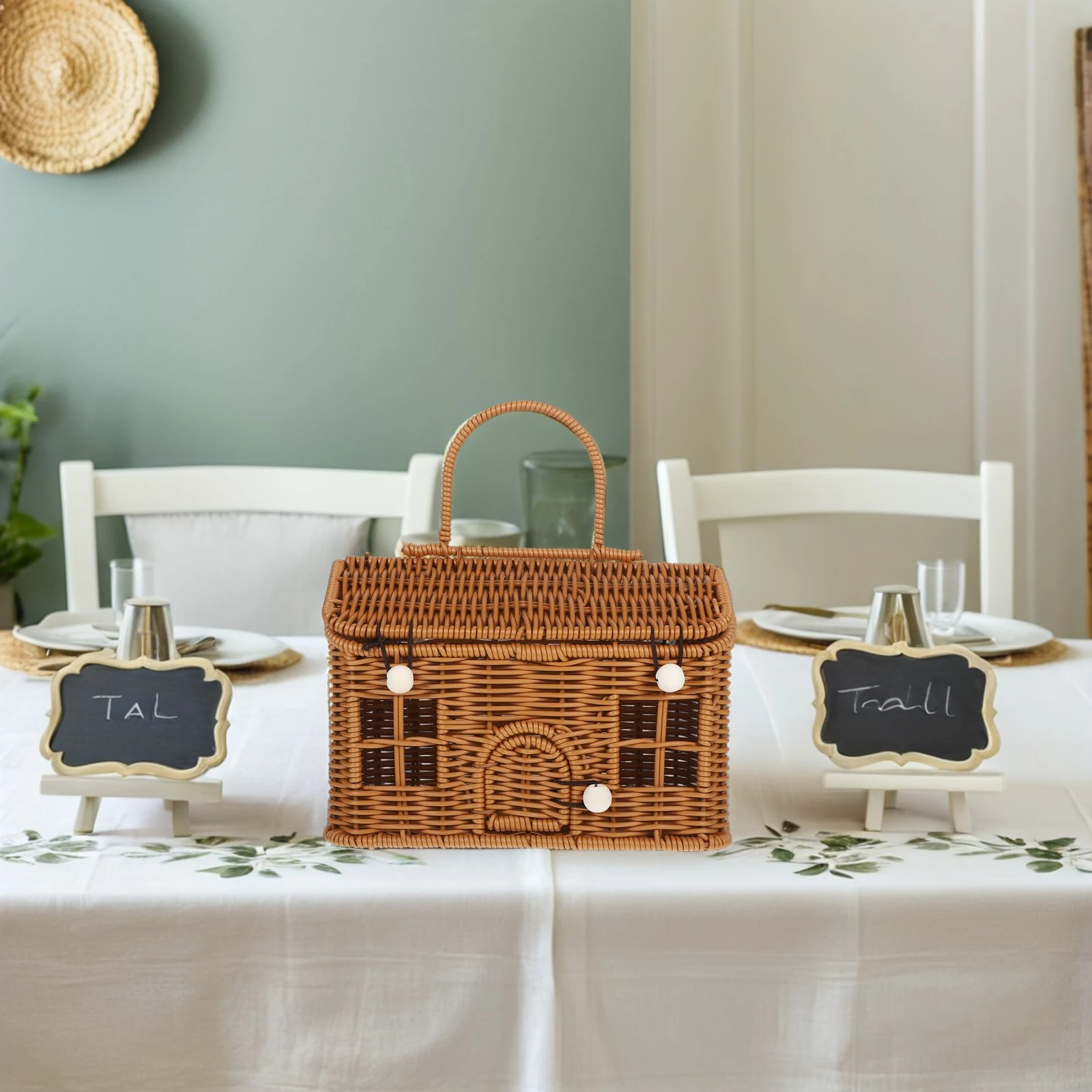 

Rattan Picnic Basket Large Capacity Handheld Vegetable Small Lid Handle Woven Storage Baskets Vintage Design Wedding Favors
