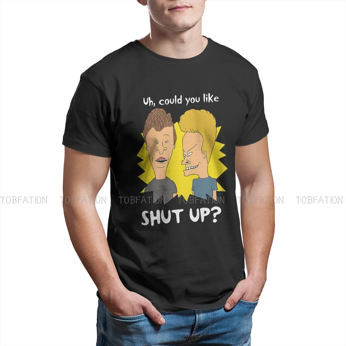 Beavis and Butthead Funny Sarcastic Cartoon Shut Up Graphic T Shirt Men Tees Summer Polyester Clothing Harajuku Crewneck TShirt