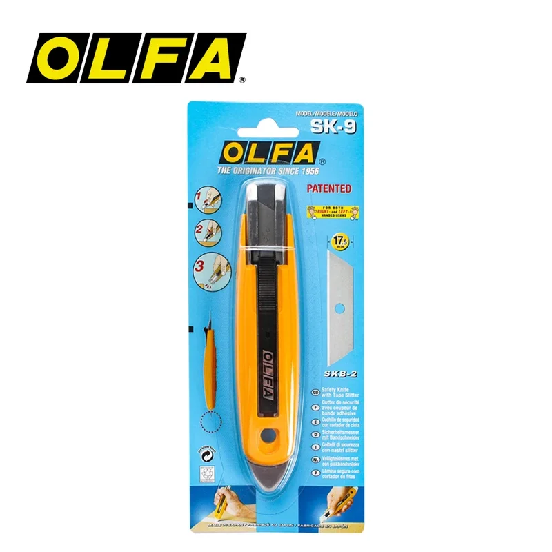 OLFA SK-9 Safety Knife with Tape Slitter Self-retracting Cutter Utility Knife Unpack Paper Cutting Tools Matched Blade SKB-2/5B