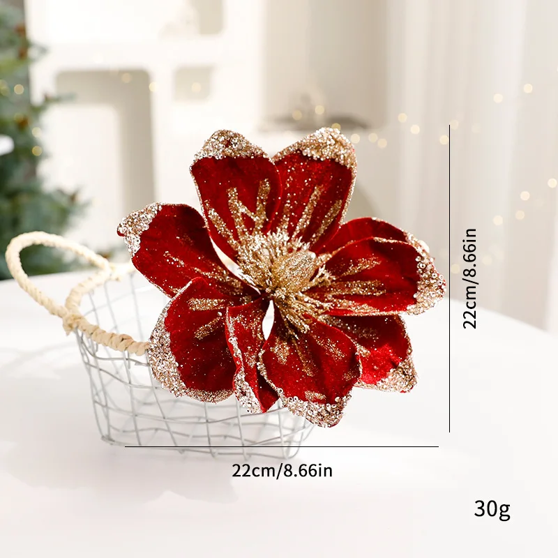 Sequins Artificial Imitation Christmas Flower Mesh Gauze Art Tabletop Decorative Ornaments High-grade Velvet Xmas Tree Decor
