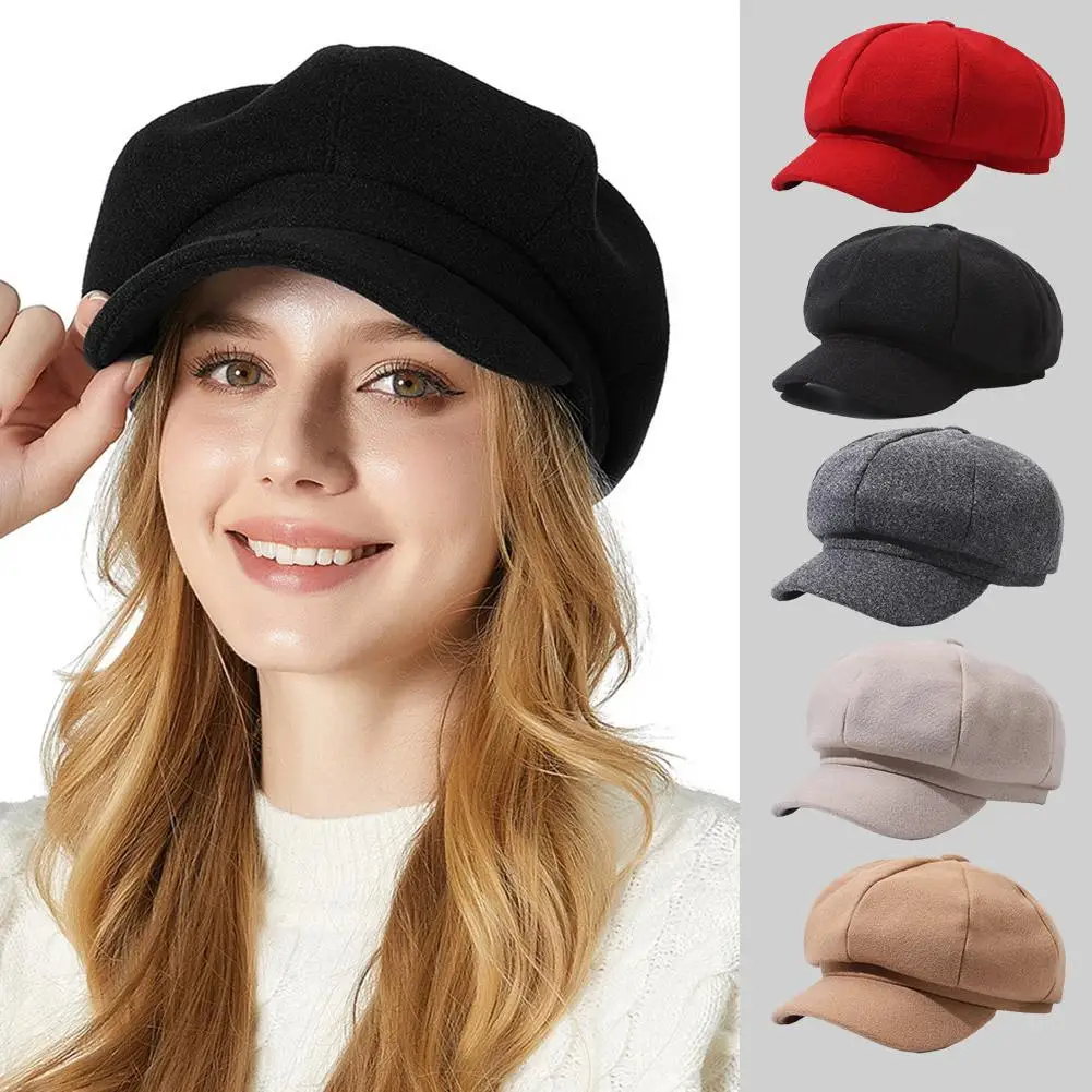 Autumn Winter Hats for Women Solid Plain Octagonal Newsboy Cap Men Ladies Casual Wool Hat Winter Beret Women Painter Caps