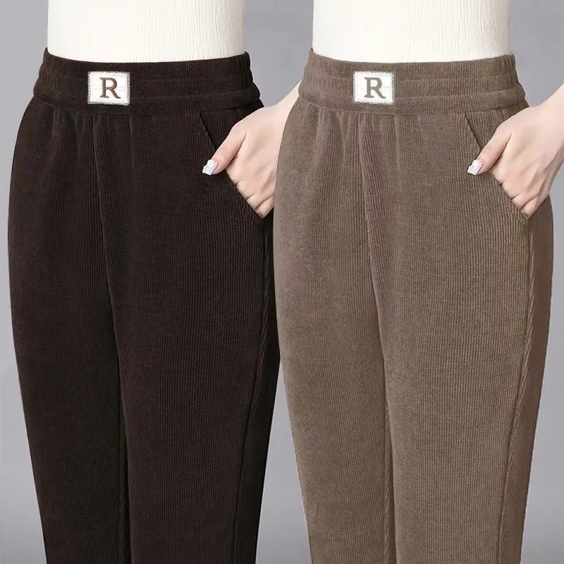 Autumn Winter Thickened Fleece Harlan Pants Women's Loose Casual Straight Leg Pants with Pockets plus Size Cross-Border