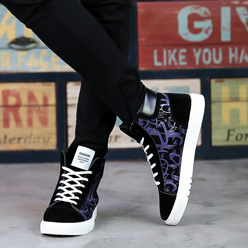 Fashion Sneakers Men Canvas Shoes Breathable High Top Chunky Shoes Male Causal Sneakers Black Purple Red Mens Causal Shoes A305