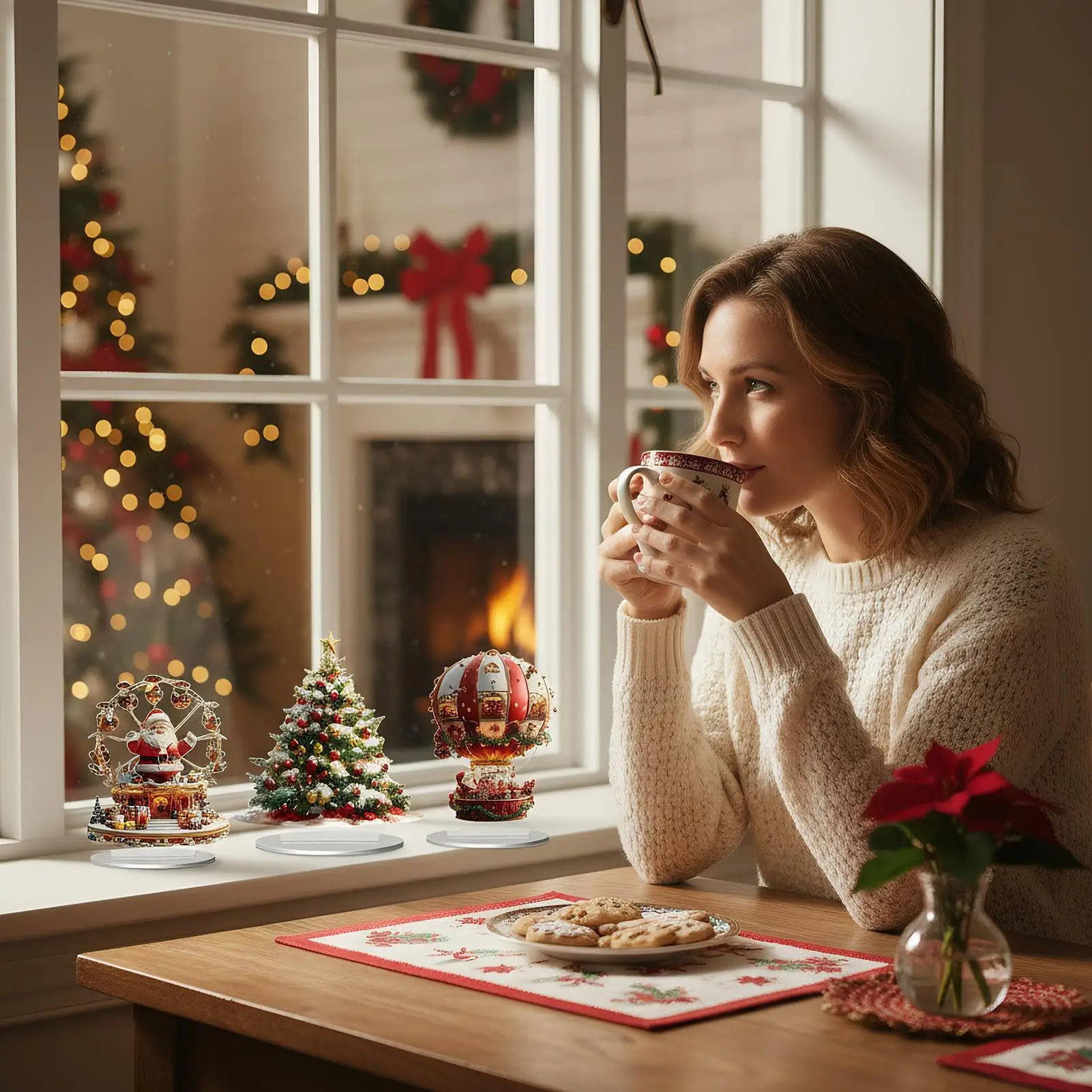 

2D акриловое колесо обозрения, рождественский декор, горячий воздушный шар, Санта-Клаус, семейный офис, очаровательный декор для праздничной вечеринки, 2026, новогодние подарки