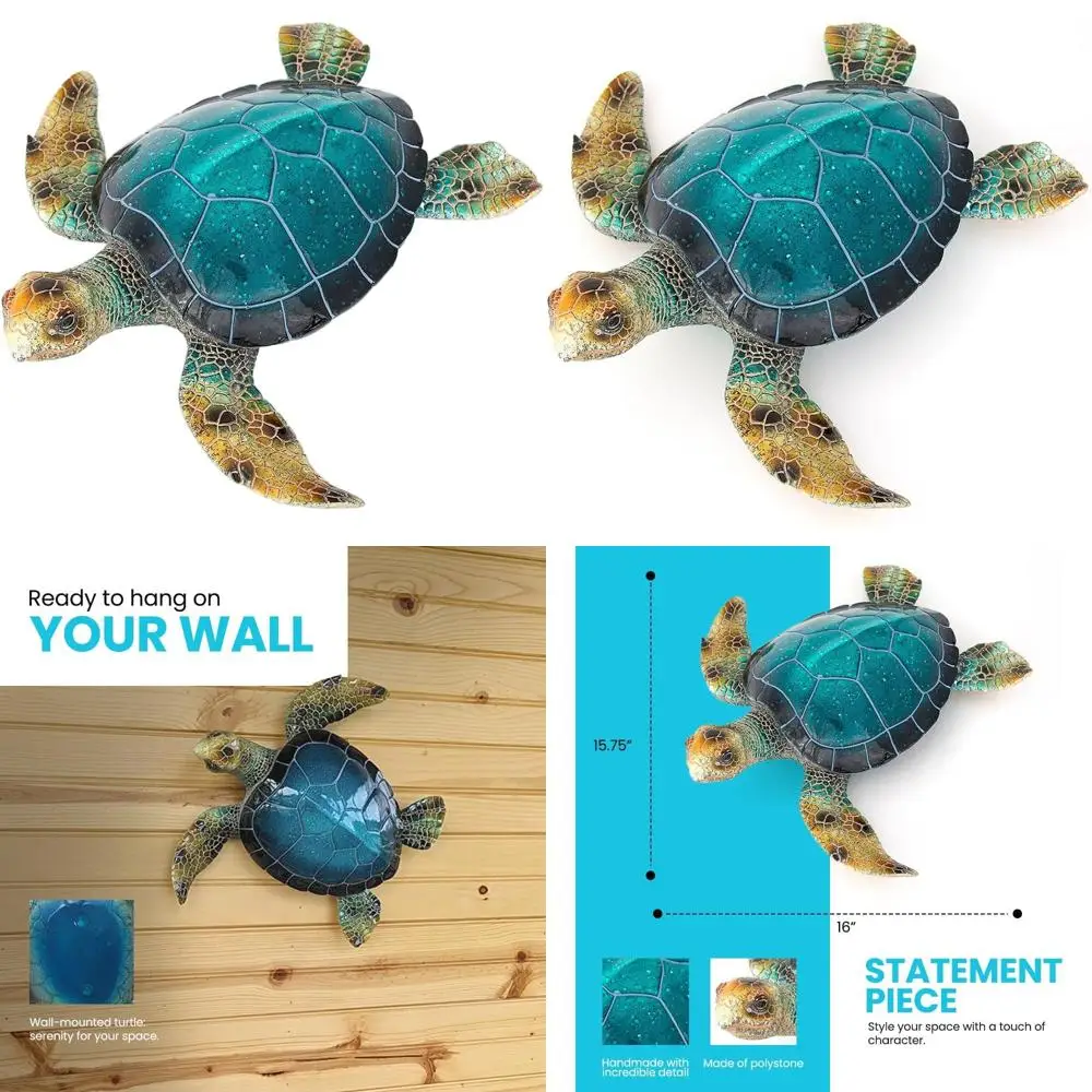 

Статуэтка морской черепахи из смолы, 16x15 дюймов - настенное украшение в тропическом океанском стиле для дома или сада - идеально подходит для пляжного дома и любителей морской тематики