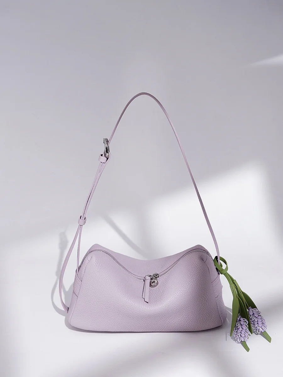 

FIRMRANCH 2026 Spring New Sweet Cute Macaron Color Soft Cowhide Female Shoulder Bag Crossbody Pouch Grape Hyacinth Pendant Purse