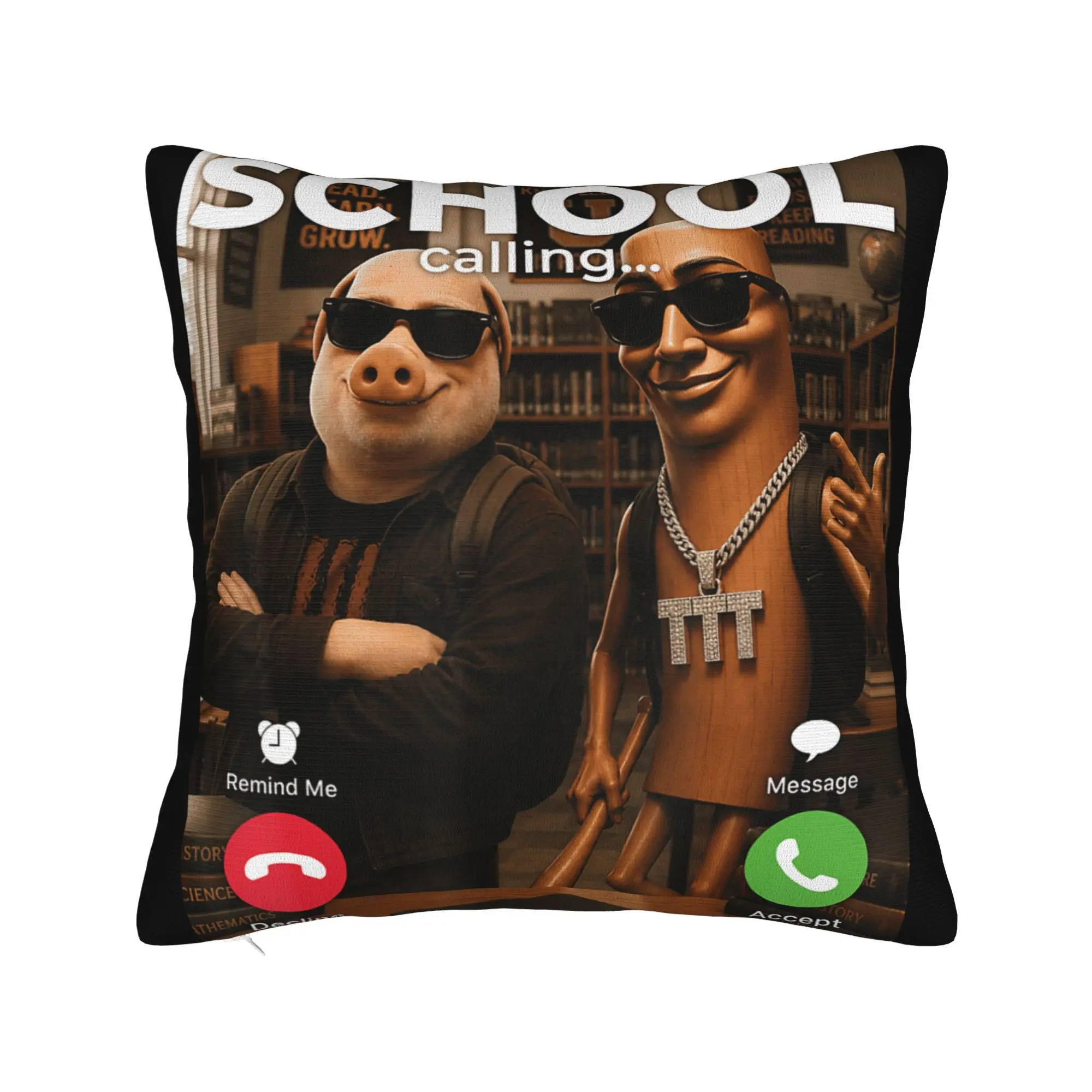 Pillow Case Gen Alpha Meme Back to School Calling John Pork Tung Sahur Design  Pillow Cover For Wedding Home Decor Pillowcases
