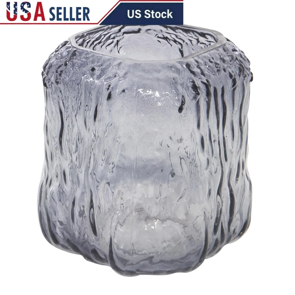 

Handmade Textured Gray Glass Vase Coastal Centerpiece Decorative Art Vase Flowers or Dried Arrangements Luxury Home Decor