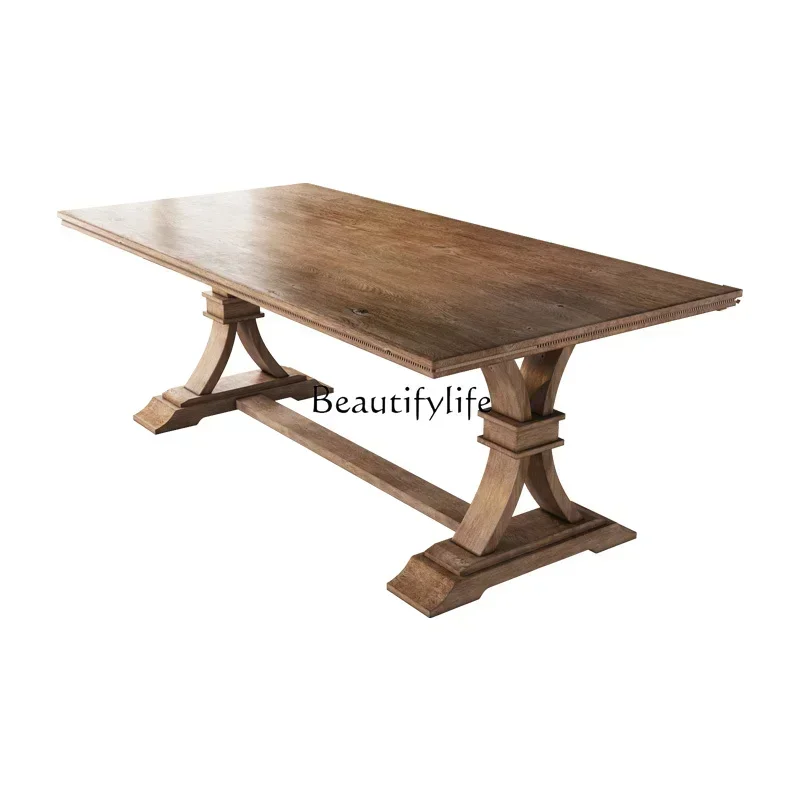 

French retro all solid wood dining table medieval home dining table large board workbench