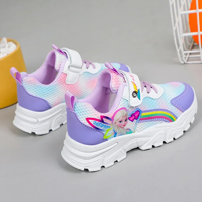 Disney Cartoon Frozen Elsa Princess Casual Shoes Girls Trend Casual Shoes Mesh Breathable Sneakers Kid\'s Fashion Running Shoes