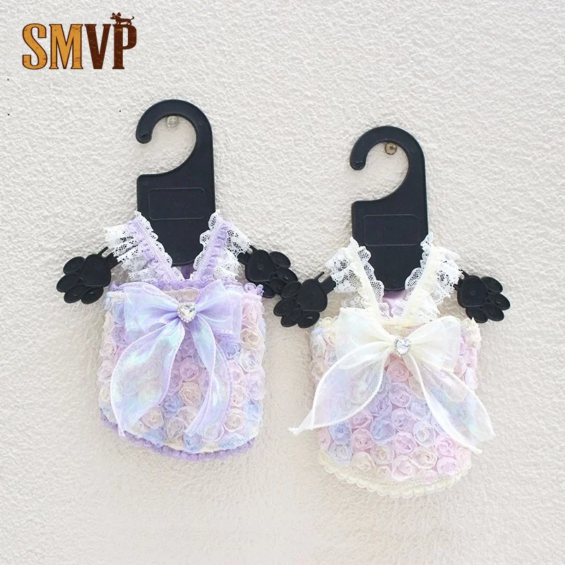 

Mermaid Style Pet Princess Dress Purple Lace Summer Outfit with Bow Cute Sleeveless Clothes for Small Dogs and Cats