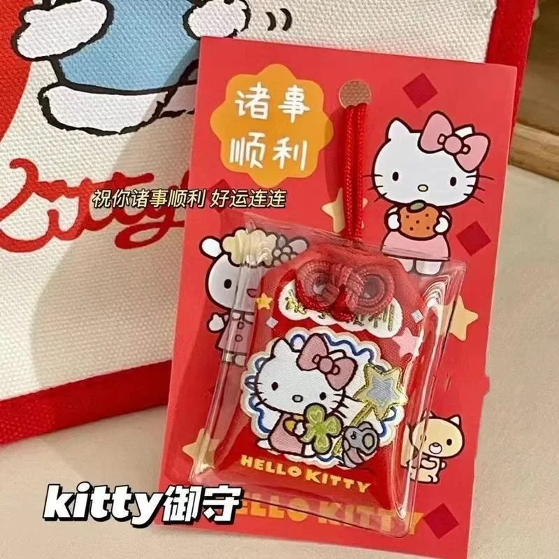 

Sanrio Hello Kitty Keychain Pendant Kuromi Cinnamoroll Blessing Embroidery Luck Protective Bag Creative Amulet Friend Gift