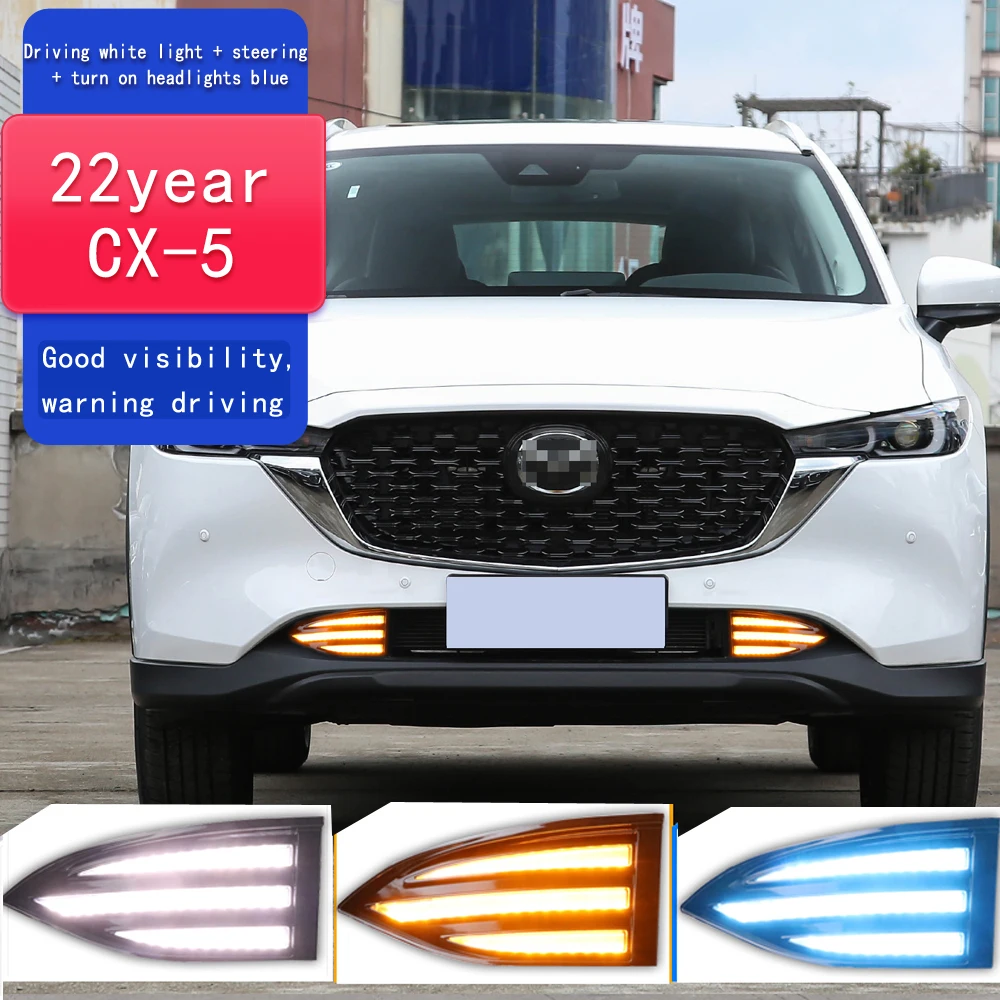 2 Pcs LED Daytime Running Light (DRL) + Fog Lamp for Mazda CX-5/CX5 2022-2023 – with Yellow Turn Signal, Decoration, High Bright