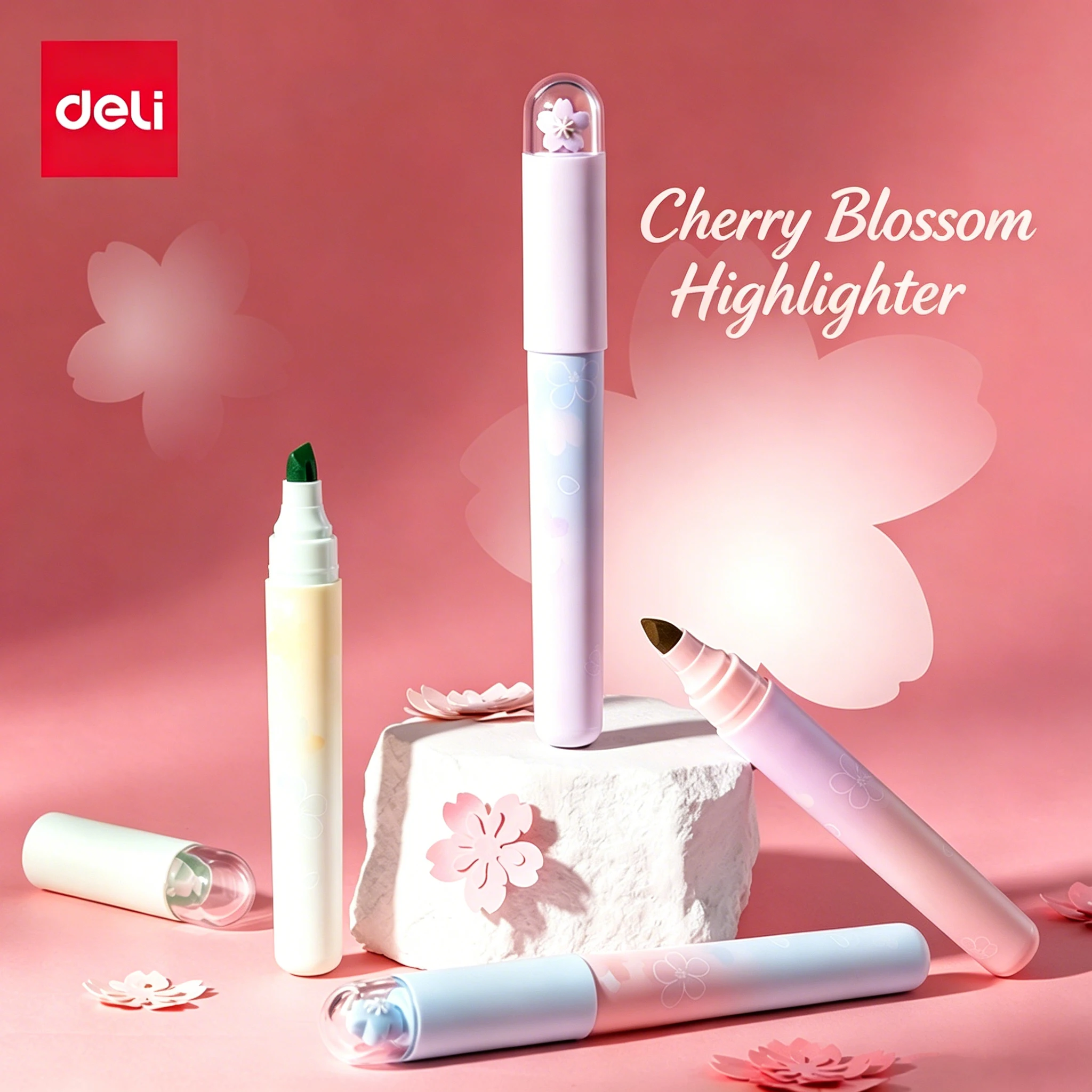 

Deli 4pcs Cherry Blossom Highlighter Pens Fluorescence Pens Marker Pens Drawing Painting Art&School&Office Supplies Stationery
