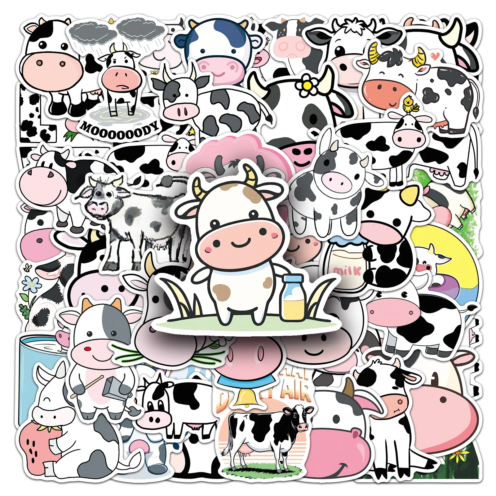 

10/30/50PCS Cute Black and White Cow Stickers Cartoon Creative Personality Stickers For Laptop Phone Decoration Decal Kids Toy