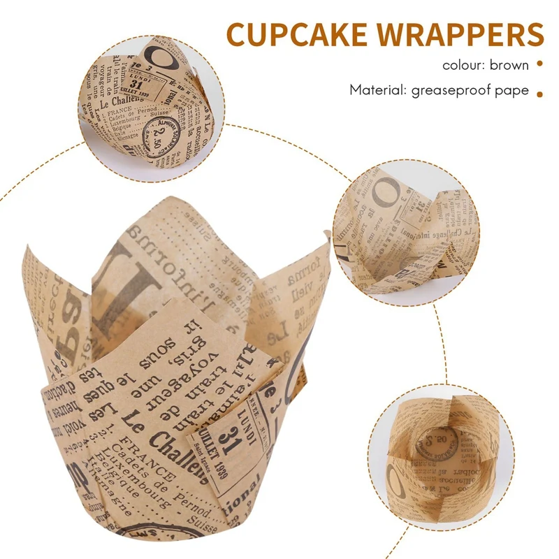 150 Pcs Tulip Cupcake Liners Baking Cups Muffin Liner Grease-Proof Paper Cupcake Wrappers for Wedding, Birthday Party