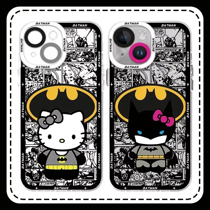 Cute Batmans Hello Kitty Case For iPhone 16 Pro Max 15 14 Plus 13 12 11 Pro XR XS X 8 7 SE 2020 Soft Silicone Clear Back Cover