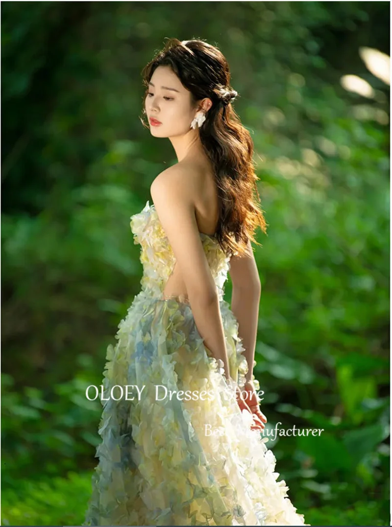 OLOEY Princess 3D Flowers Lace Evening Dresses Korea Floor Length Wedding Photoshoot Sweetheart Garden Prom Gowns Corset Back