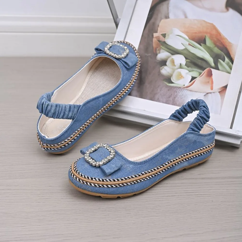 

Женские туфли 2026 Весна-Осень, повседневные женские туфли без каблука, слипоны с круглым носком, джинсовые лоферы больших размеров, джинсовые туфли 36-43