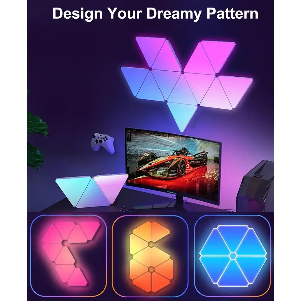 DIY مثلث LED أضواء الجدار المنزل الذكي RGB الألعاب الإعداد أليكسا جوجل مساعد الموسيقى مزامنة الإضاءة المحيطة الزينة #4