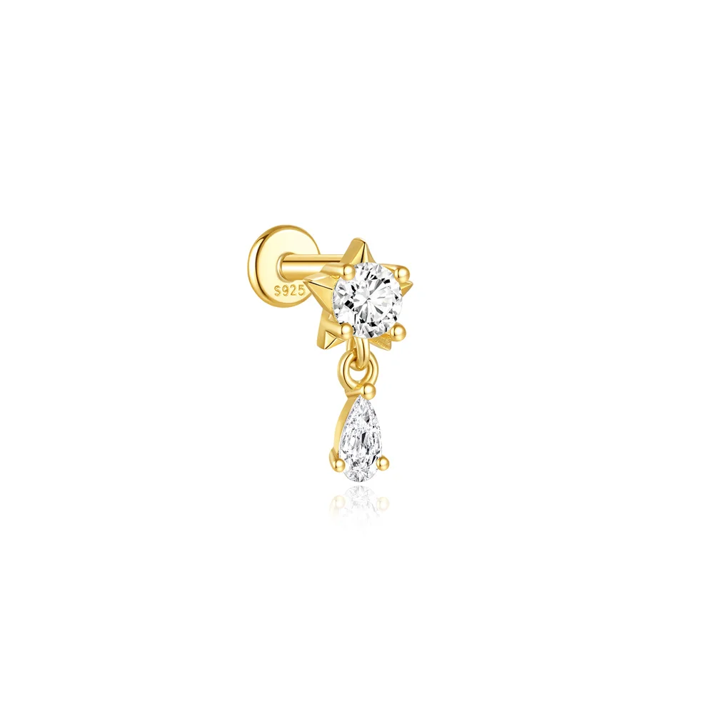 CANNER 1 STÜCK 925 Sterling Silber Achtzackiger Stern CZ Piercing Ohrring Für Frauen Ins Quaste Kette Stud Ohrring Party Edlen Schmuck