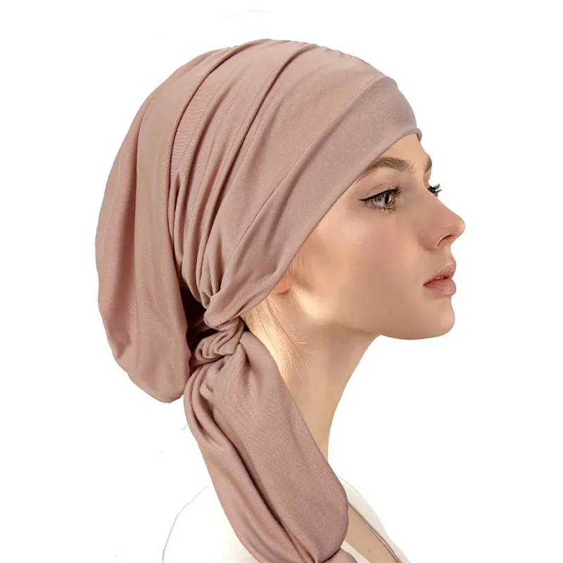 KepaHoo Muslim Women Stretch Turban Hijab Underscarf Caps Cancer Chemo Beanies Hat Head Scarves Pre-Tied Scarf Sleep Hair Cover