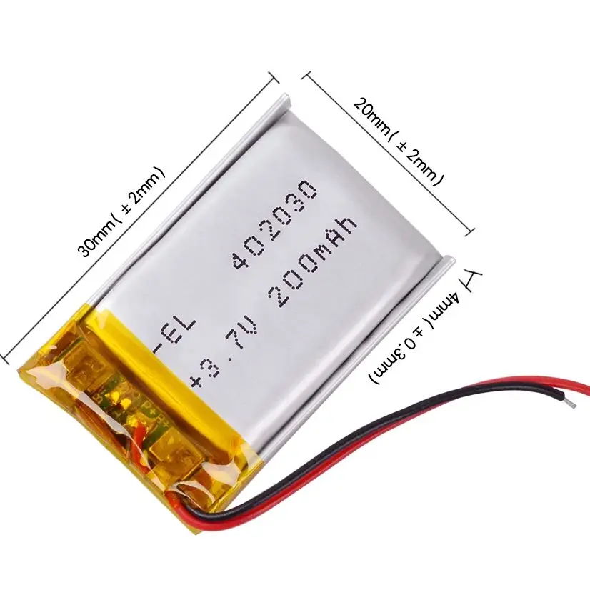 Silicone Wires 3.7V 402030 200mAh Rechargeable Lithium Li-ion Li Polymer Battery For Bluetooth Earphone car DVR video recorder