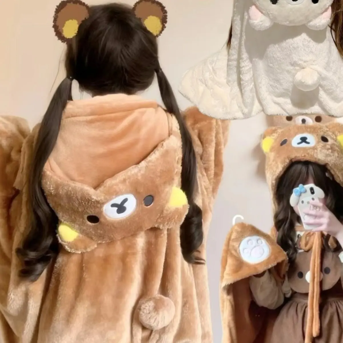 

Rilakkuma Warm Plush Blanket Cloak Shawl Soft Fluffy Nap Wrap Lolita Winter Outerwear For Girls Home Office Napping Daily Warmth