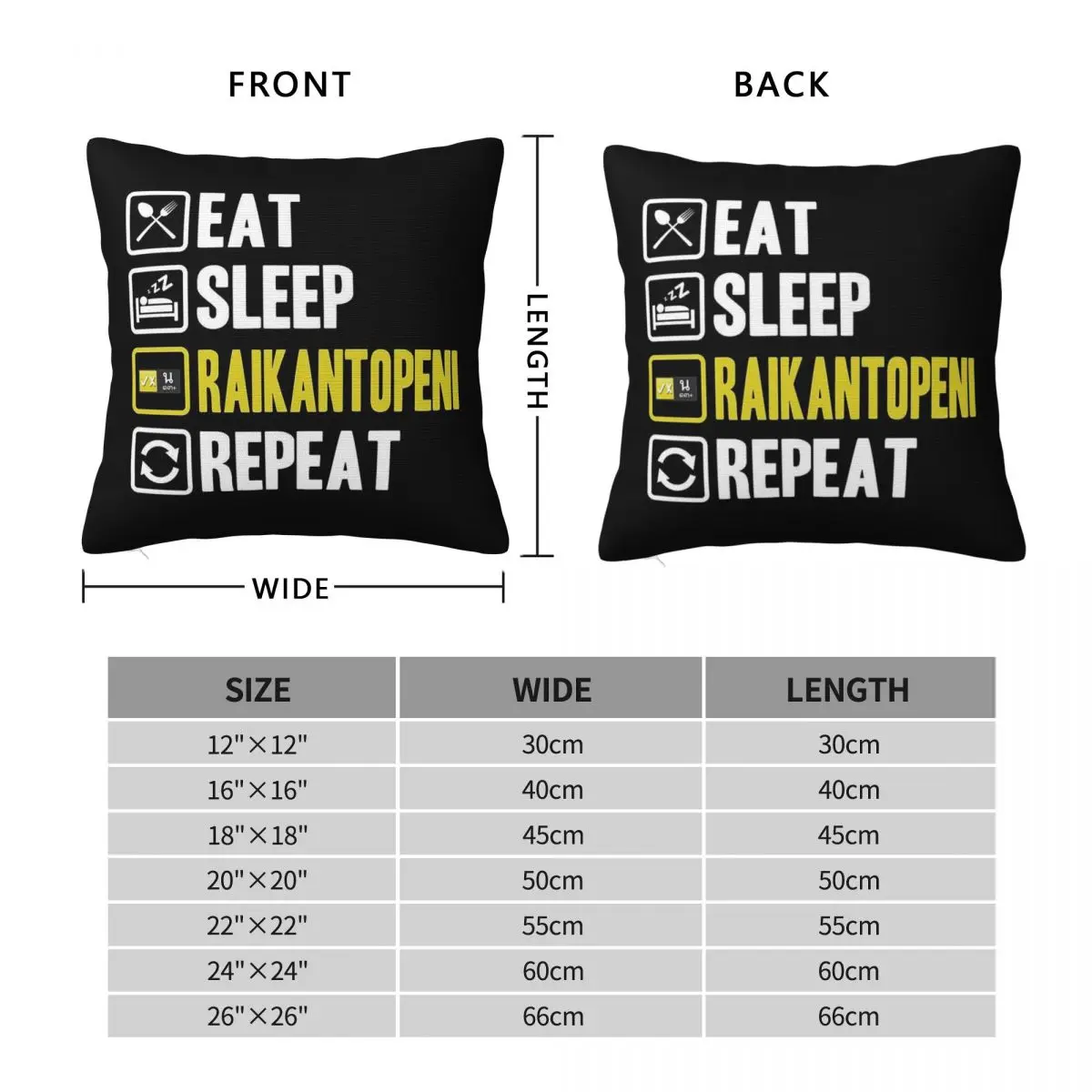 Eat Sleep Raikantopeni Repeat Square Pillowcase Polyester Linen Velvet Printed Zip Decor Throw Pillow Case Sofa Cushion Cover