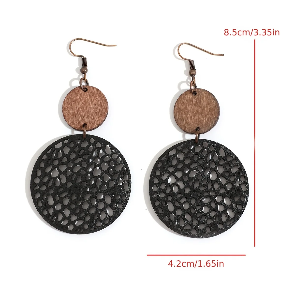 Hollow Out Round Drop Earrings Bohemian Vintage Wooden Leather Earrings Jewelry Gift Accessories For TeenGirls Women Fall Winter