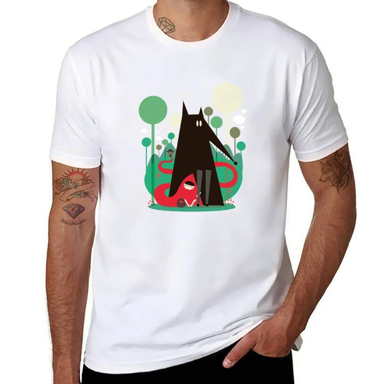 

Red and wolf in the woods T-Shirt anime tshirt man t shirts for men man t shirt designer T-Shirt