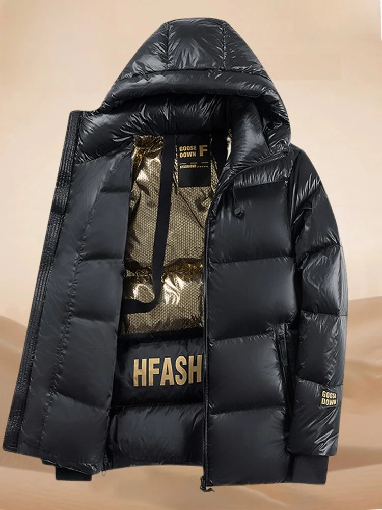 

Pierre Cardin Men's Winter Ultra-Thi Goose down Jaet Hooded Warmth Busin Casual Nylon Fabric Long Sve Zipper Coat