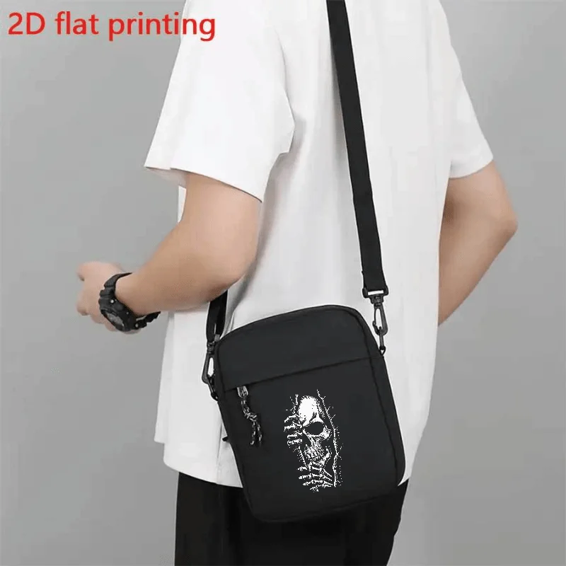 Men's Skull Print Crossbody Bag Lightweight Shoulder Bag with Adjustable Strap Vintage Skeleton Design Mobile Phone Shoulder Bag