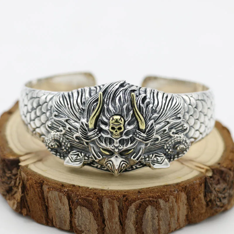 

S925 Sterling Silver Bracelet Vintage Thai Silver Craft Dapeng Spreading Wings Open Bracelet Aggressive Eagle Motorcycle Style B