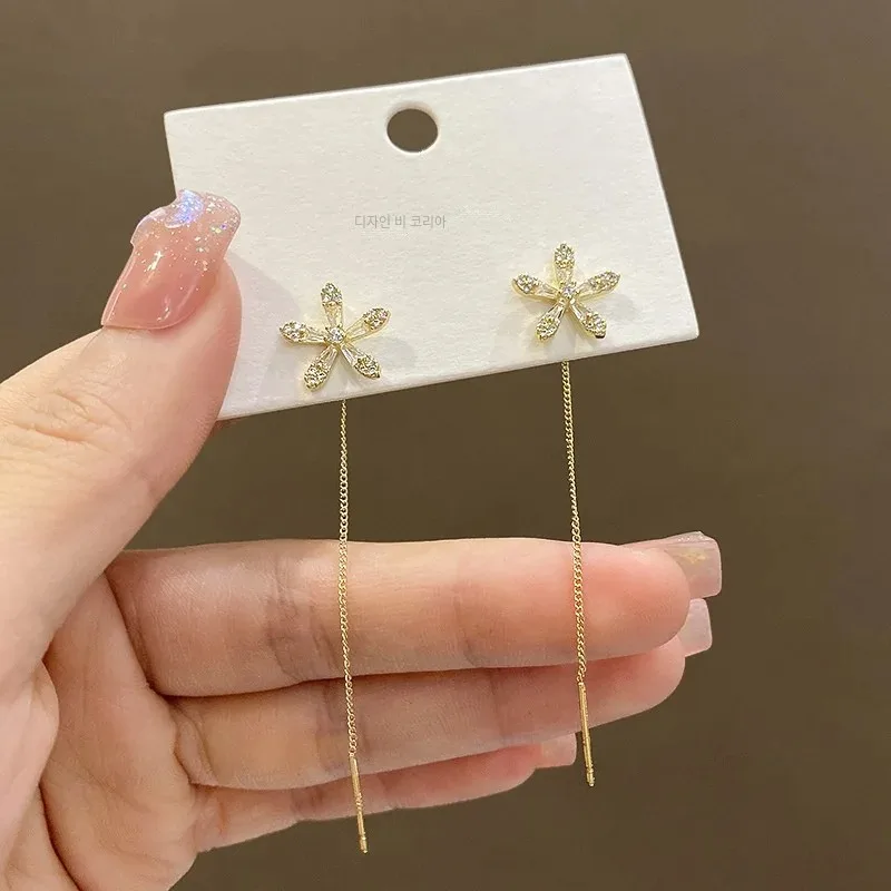 S925 Silver Needle Micro Set Zircon Flower Earline Exquisite Light Luxury High Quality Pendant Earrings Star Jewelry Gift