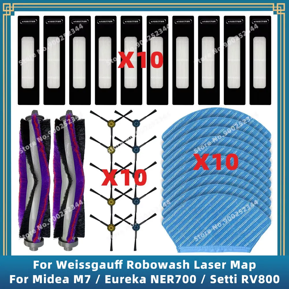 Fit For ( Midea VCRM7EVO M7, M7 Pro / Eureka NER700 / Setti RV800 / Weissgauff Robowash Laser Map ) Parts Brush Filter Mop