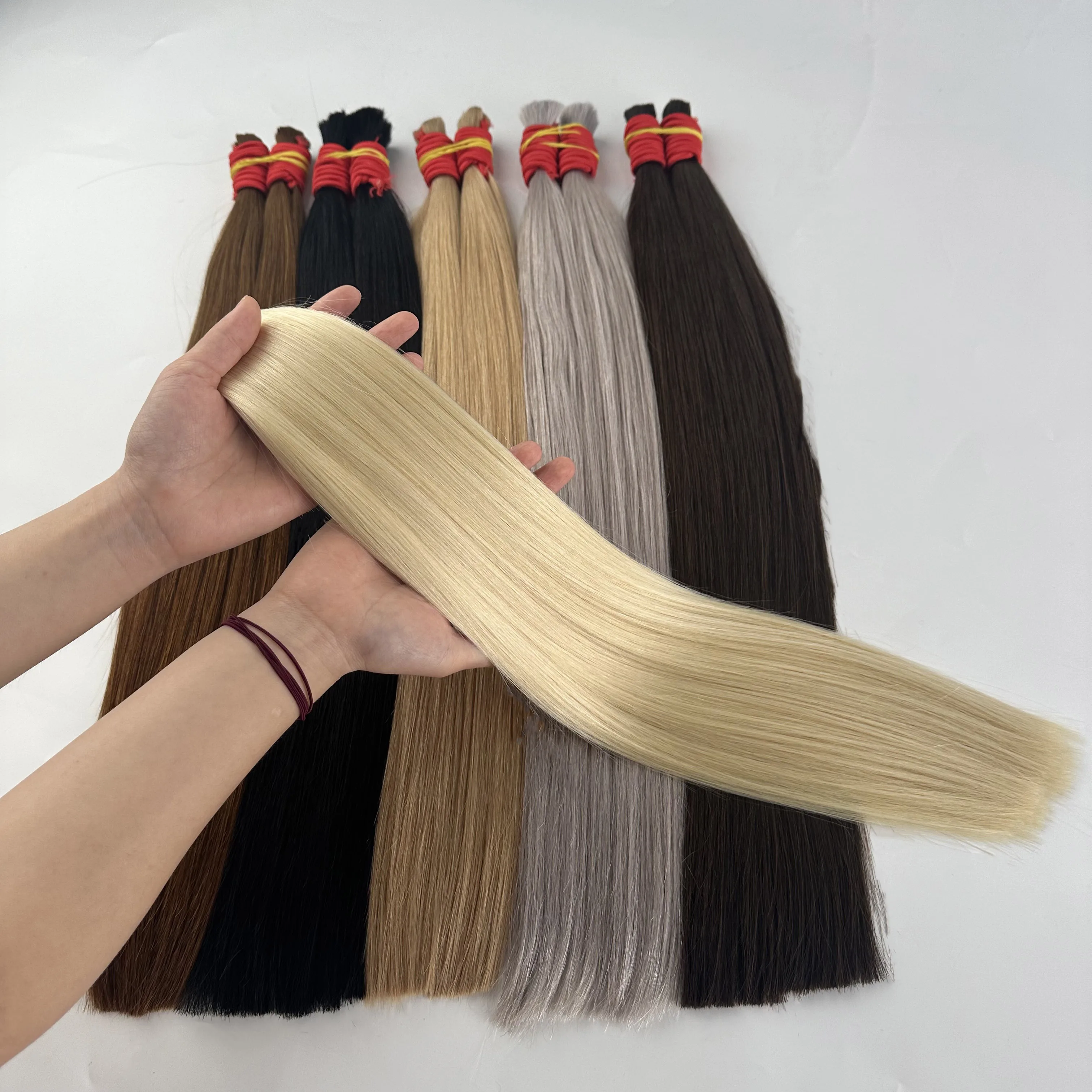 ベトナム産 18インチ、22インチ、26インチ、30インチ 生毛 未加工 100%バージン人毛エクステ ナチュラルストレートヘア ウェフトなし バルク編み込みヘア