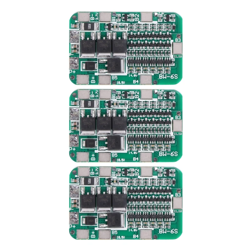 PCB BMS Carregador Protection Board, Li-Ion Lithium Battery Cell Module, Kit DIY, 3X, 6S, 15A, 24V, 6 18650