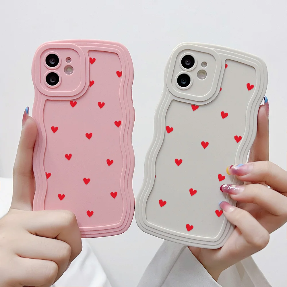 Soft linhas onduladas amor coração telefone caso, capa de silicone, iphone 11 13 12 14 16 15 pro max xr xs x 6 7 8 plus se 2020