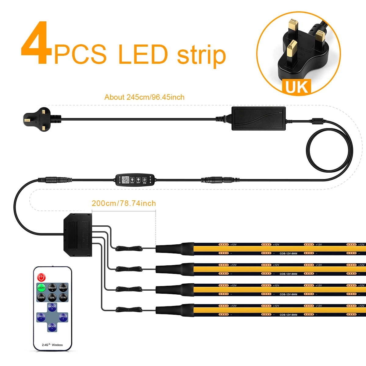 Intelligenter Bluetooth-App-gesteuerter dimmbarer COB-LED-Lichtstreifen für TV, akustische Wandpaneele, Vitrinen, Bücherregale, Hintergrundbeleuchtung, Dekoration